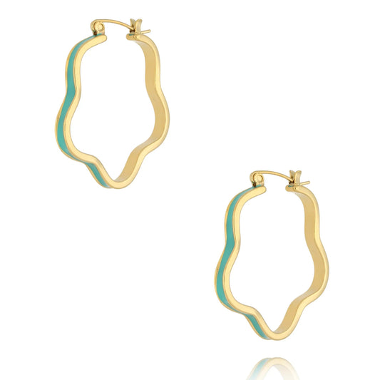Smycken BY DZIUBEKA Örhängen, Emaljerade, Wavy Hoop, Turkos