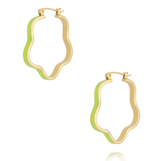 Smycken BY DZIUBEKA Örhängen, Emaljerade, Wavy Hoop, Limegrön